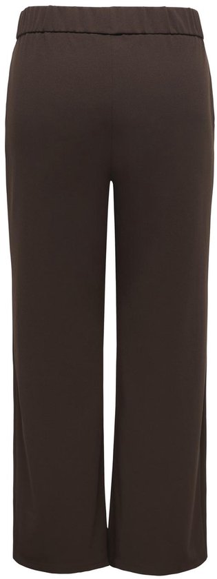 Bruine broek met elastische tailleband en wijde pijpen.