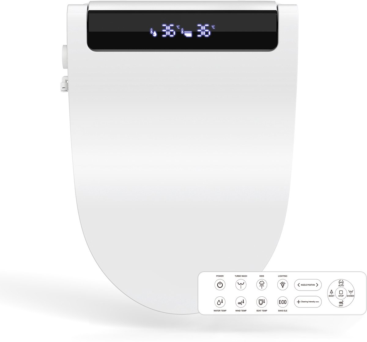 Puluomis - Verwarmde toiletbril - Intelligente slimme toiletbril -Temperatuurweergave - Afstandsbediening - Traps verwarmingsmodus - Langwerpig toilet - met aardlekbescherming - Langzaam sluitend - Nachtverlichting