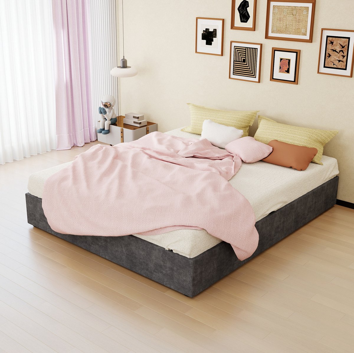 STILVORA Bed 160x200 cm – Tweepersoons Bedframe Met Gasliftstangen – Lattenbodem Zonder Hoofdbord – Voor Moderne Slaapkamer – Grijs – Zonder Matras