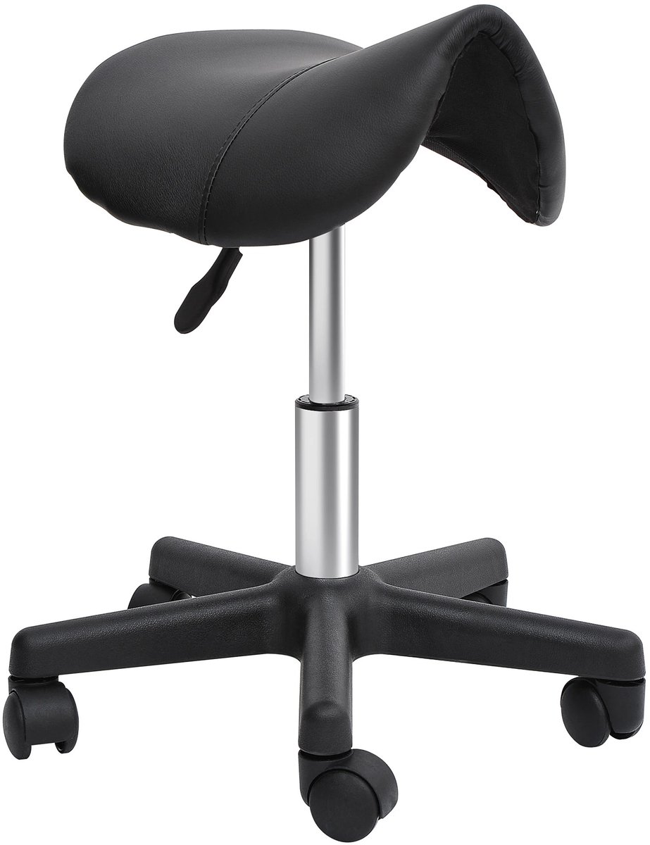 Bresht Kapperskruk - Zadelkruk - Ergonomische zadelzitting - Waterafstotende PU-bekleding, - In hoogte verstelbaar - Zwart - 48 × 48 × 43-55 cm