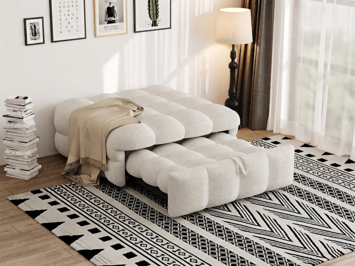 TRUVIX 2-in-1 slaapstoel en slaapbank met bouclé bekleding, uitschuifbaar eenpersoonsbed, beige