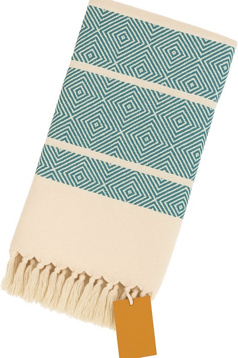 Extra groot strandlaken – XXL strandlaken – 200 x 200 cm – luxe katoenen strandhanddoek – XXL badhanddoek – reishanddoek – xxl hamamdoek - dubbelzijdig – blauwgroen – ruit – lichtgewicht – sneldrogend – zandafstotend - Ibiza stijl - Viva Dune