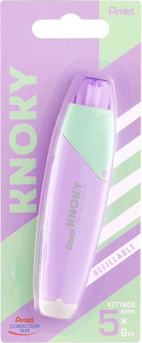 Thijox - Correctietape Knoky met Drukmechanisme, Ergonomisch en Navulbaar, 6m x 5mm, Paars, Perfect voor School, Kantoor en Creatieve Projecten