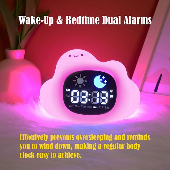 Alarm Clock with Night Light, Cute Cartoon Animal Shaped OK to Wake Clock with White Noise, Digital Display Electronic Clock, Litter Bear — afbeelding 2