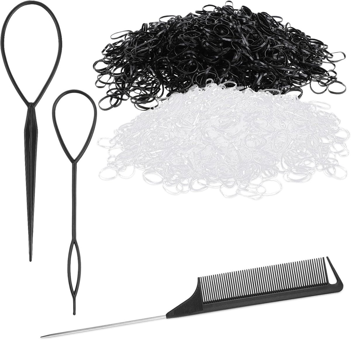 Thijox - 2000 Stuks Doorzichtige Paardenstaart Elastiekjes Mini Haargummi voor Kinderen, Meisjes en Vrouwen, Zwart en Transparant, Haarstyling DIY, Pe