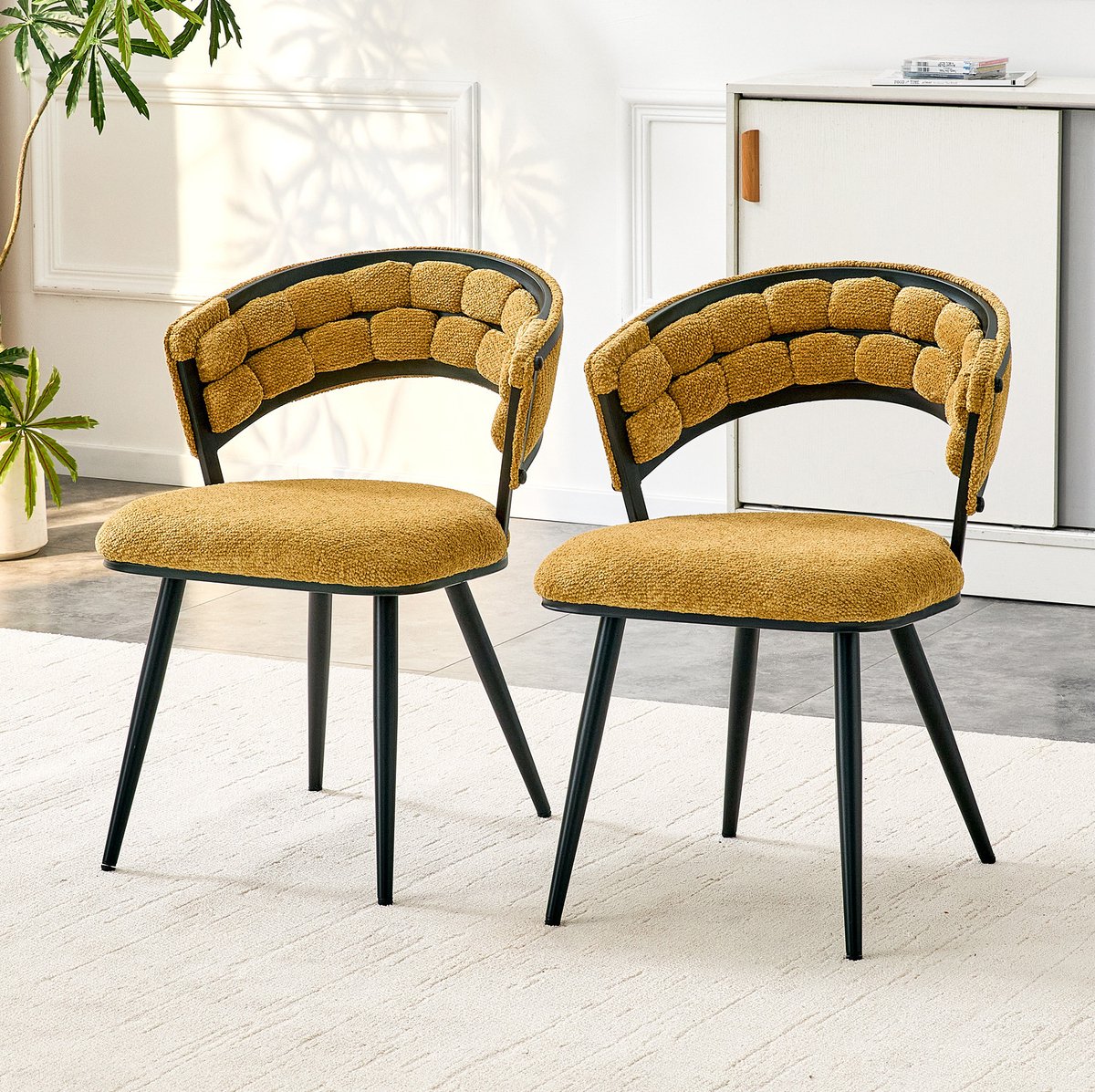 STILVORA Eetkamerstoel - 78 x 56 cm - Set Van 2 Met Armleuning En Gewatteerde Rugleuning - Voor Eetkamer En Woonkamer - Velvet Geel