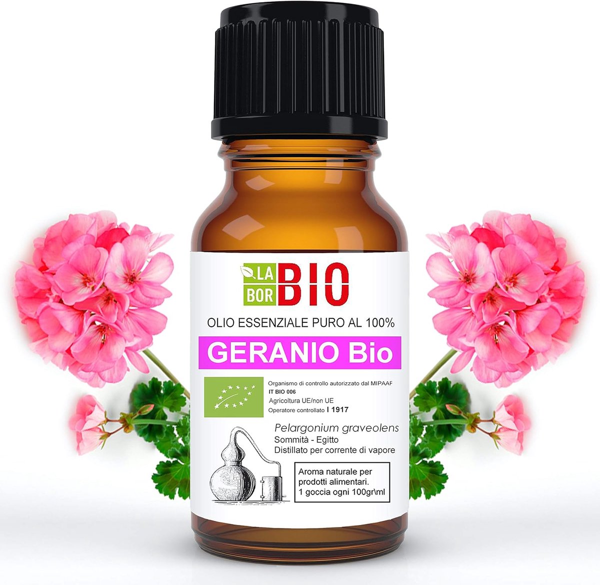 Thijox - Geranium Bio Etherische Olie 100% Pure 10 ml - Aromatherapie, Therapeutisch, Cosmetisch, Stoomdestillatie, Kruidige Geur, Natuurlijke Ontspan