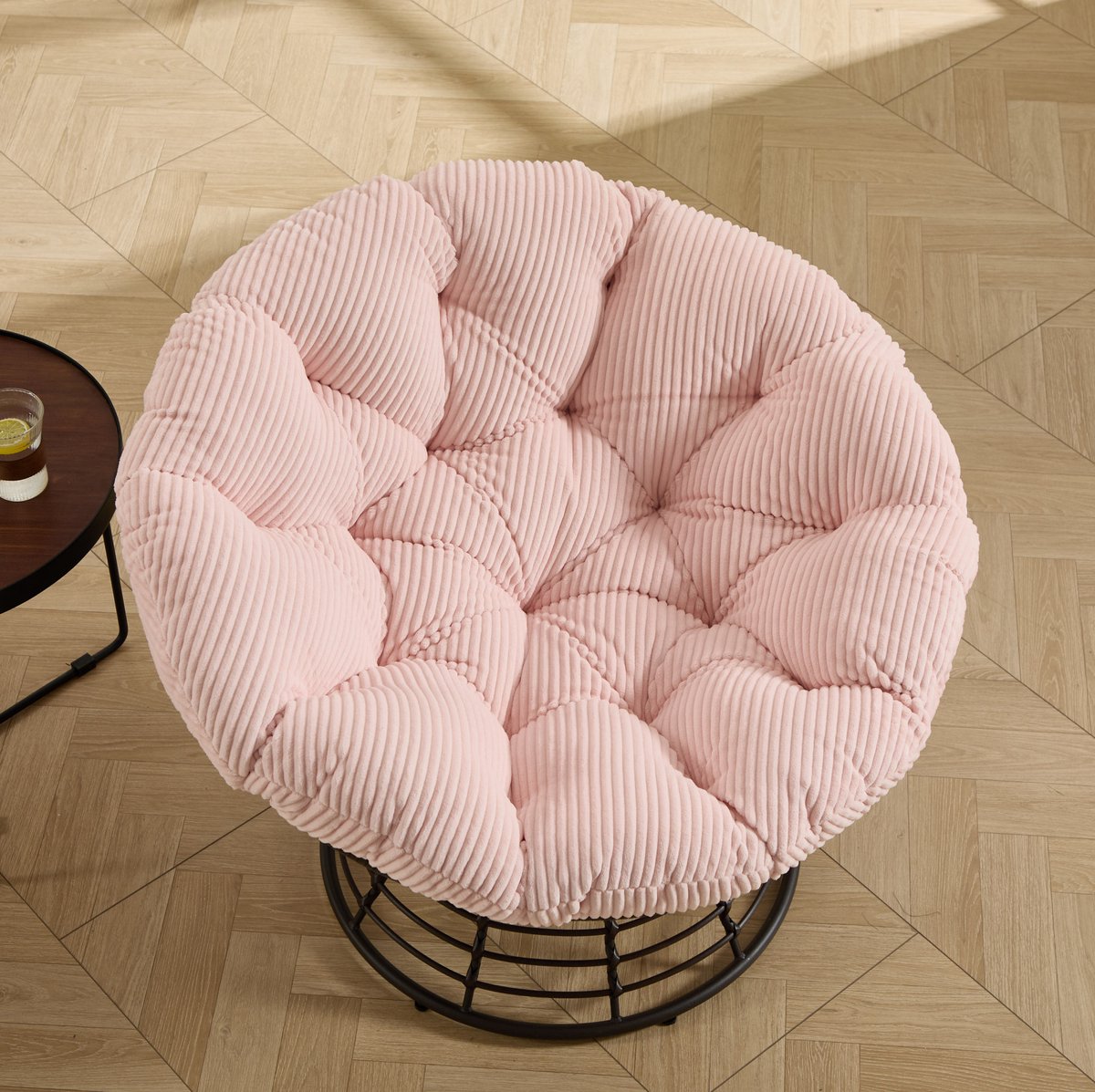STILVORA Fauteuil 92 x 67 cm - 360 Graden Draaibaar Met Dik Kussen - Voor Woonkamer En Slaapkamer - Rotan En Metaal - Roze