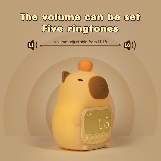Capybara Alarm Clock with Night Light for Kids, Cute Alarm Clocks for Bedrooms Ok to Wake Clocks, Silicone Animal Tabletop Lamp for Teen Girls Boys — afbeelding 3