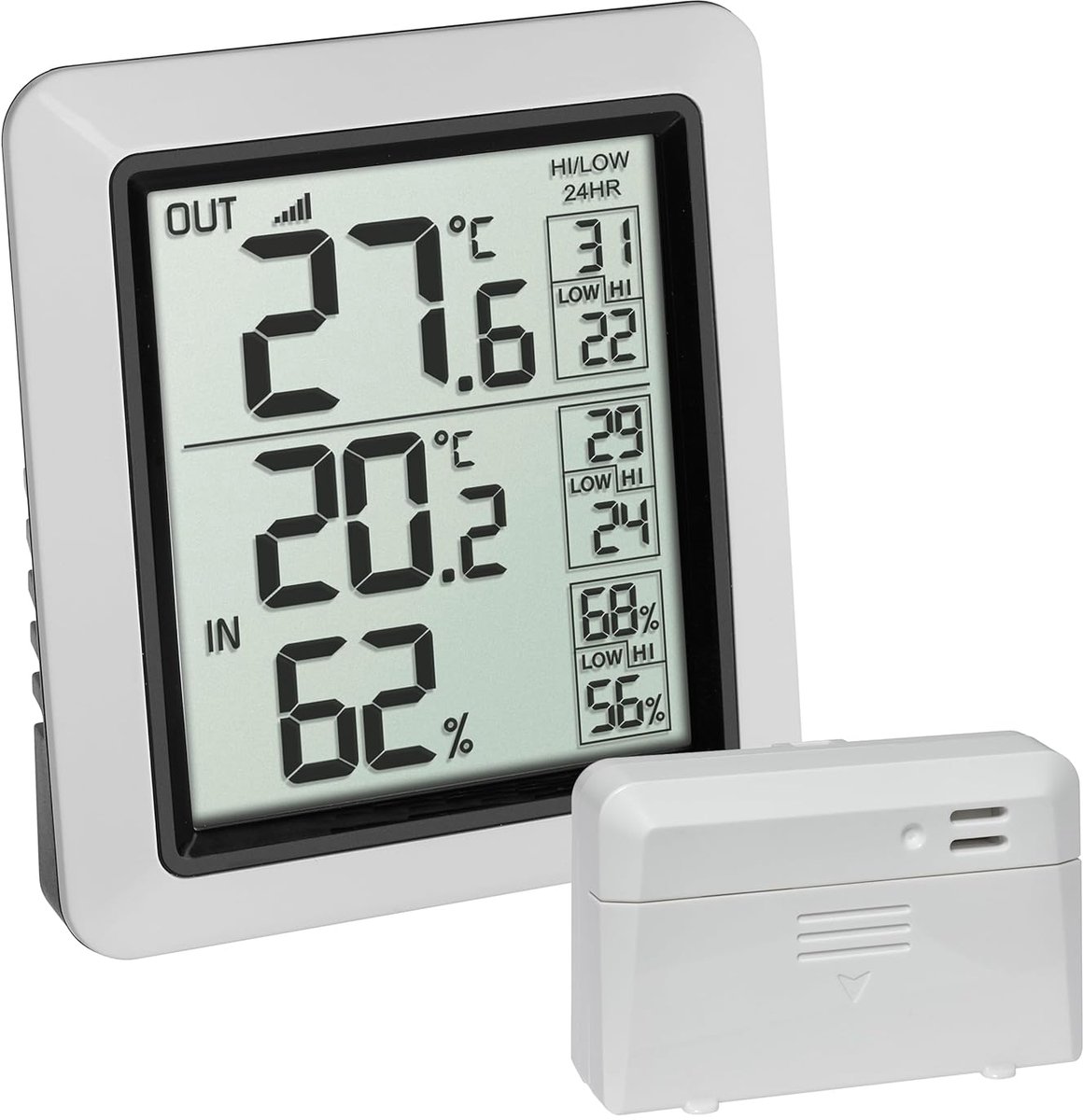 Thijox - Draadloze Thermometer - Binnenklimaatcontrole - Temperatuur en Vochtigheid - Precisiesensor - Buitentemperatuur - Max.-Min. Waarden - Wit - C