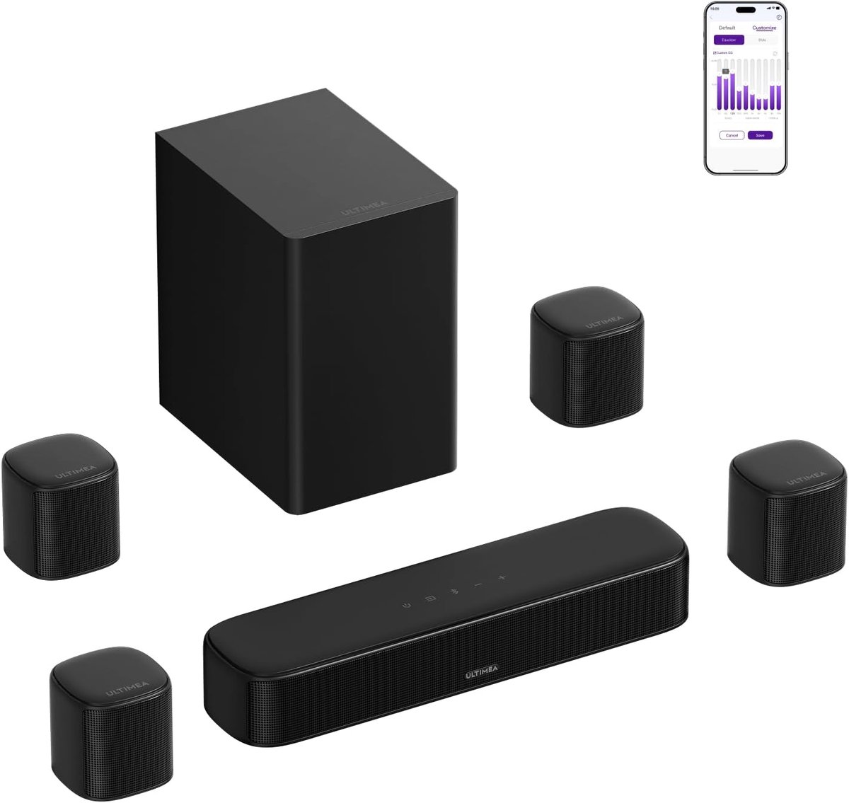 SnelShoppen - Virtuele Surround Soundbar 330W met 4 Luidsprekers, Bluetooth 6.0, App Bediening en Subwoofer voor TV en Feest