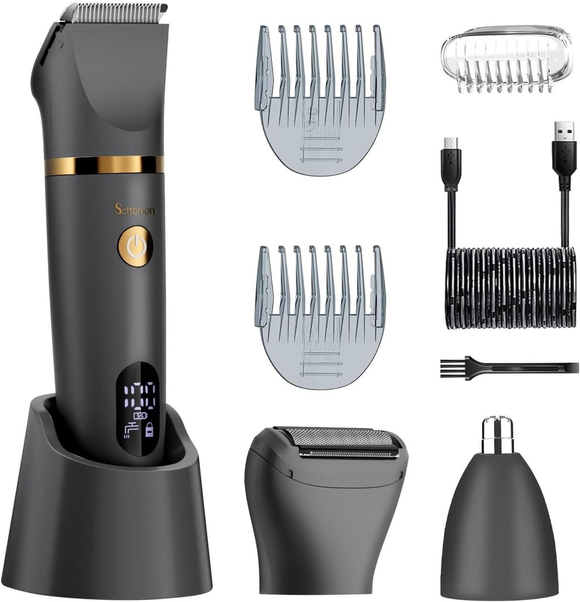 SnelShoppen - Lichaamstrimmer Mannen, Balschaamhaar Trimmer, Waterdichte Baardtrimmer, Foil Shaver, Neus Oor Trimmer met LED Display, Natte/Droge Groo