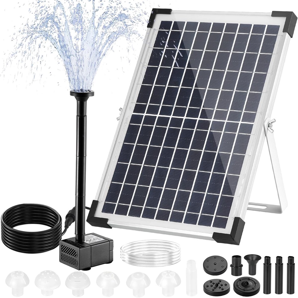 Thijox - Solar Vijverpomp 12W, Doe-het-zelf Fontein met 9 Sproeiers en 1M Waterleiding voor Tuin, Visvijvers, Kleine Vijvers en Decoratieve Watervalle