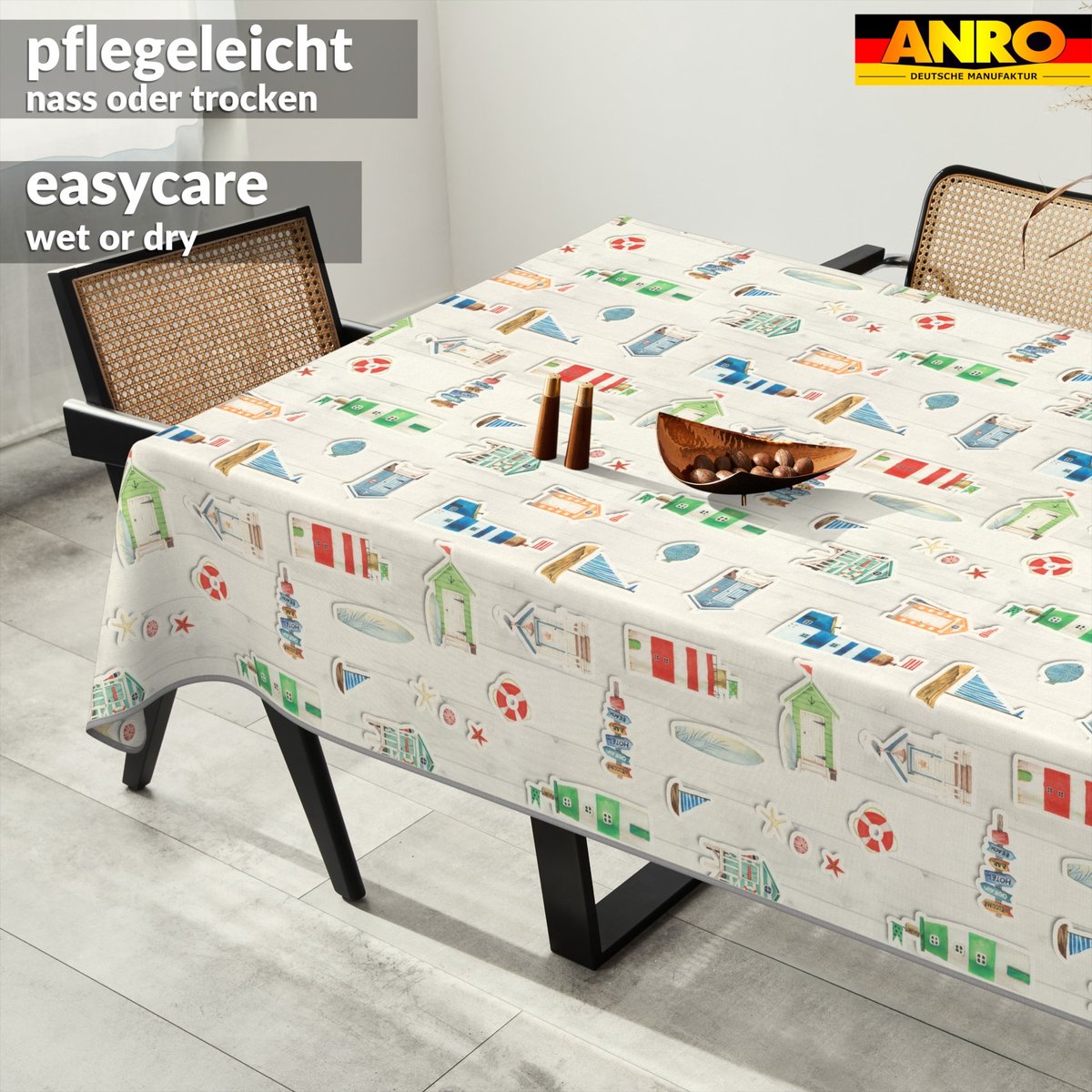 ANRO Tafelkleed Daphne bloemen Beige 180x100cm Met sierband Afwasbaar Waterafstotend Binnen & Buiten