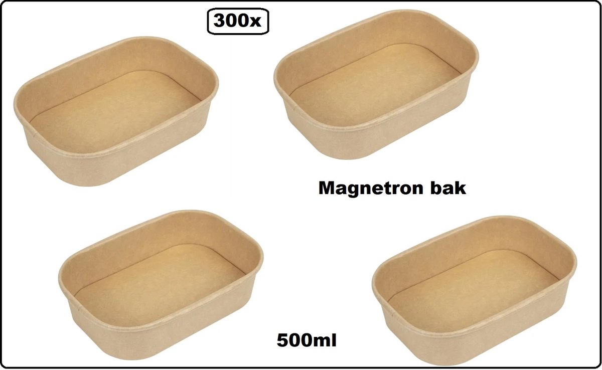 300x Magnetron bak 500ml bruin kraft - Salade maaltijd vlaas vis magnetron diner food karton