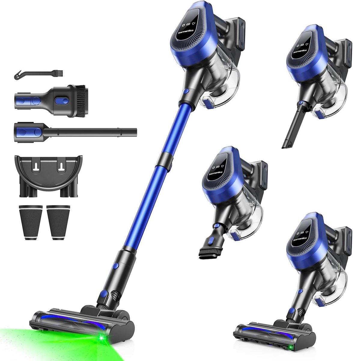 SnelShoppen - Draadloze Accustofzuiger 50 Min, 50 KPA Stofzuiger met 8-laags Filter, 550 W, 1,5L Stofreservoir, Donkerblauw, Voor Huis, Keuken, Auto,
