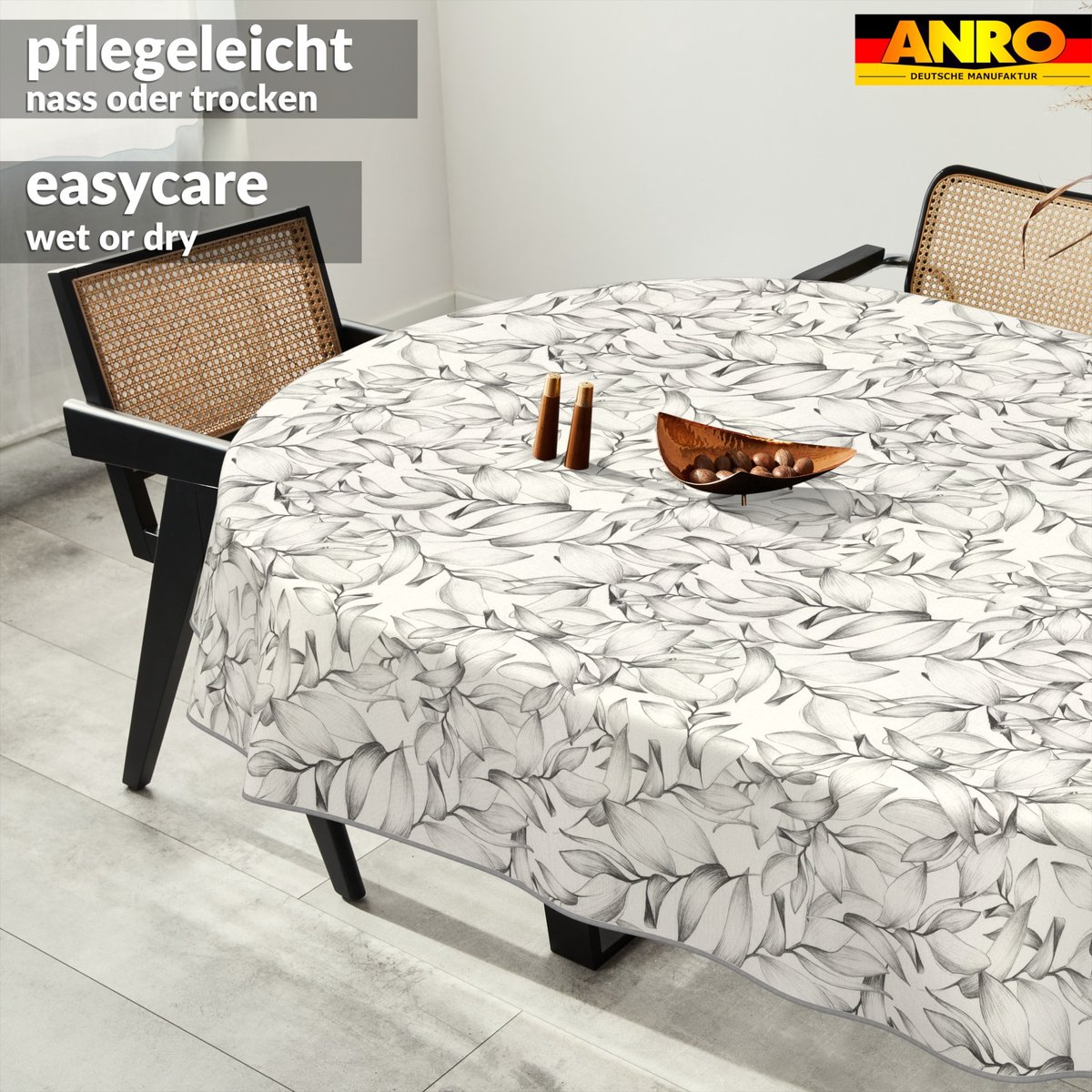 ANRO Tafelkleed Effen structuur Beige Ovaal 160x140cm Met sierband Afwasbaar Waterafstotend