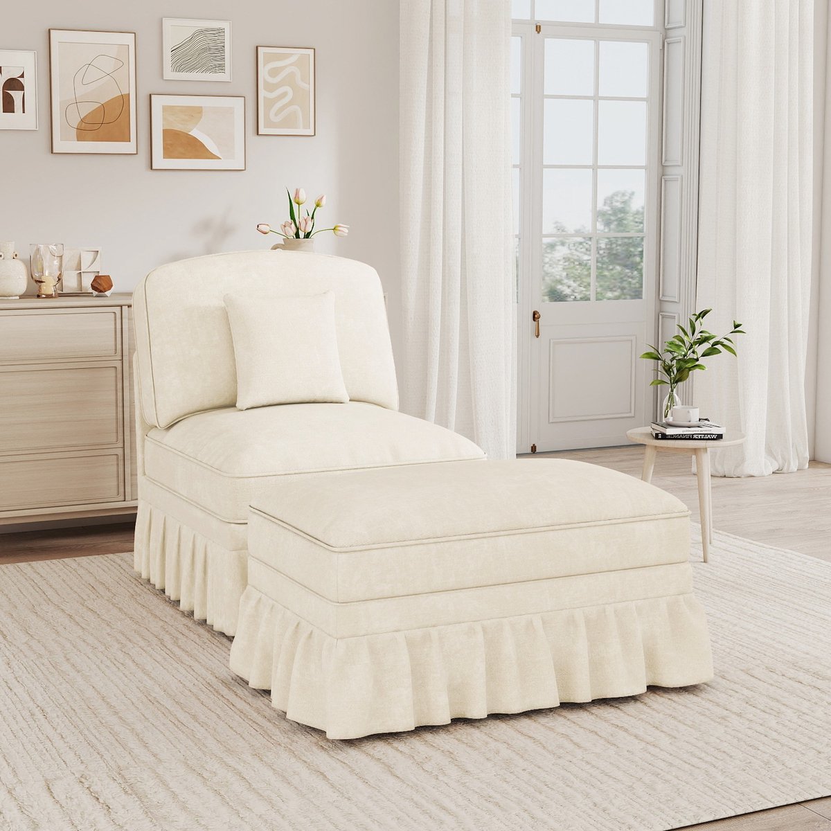 YYchan fauteuil met voetenbank - wit - 83,5 x 78 x 93 cm - voetenbank 90 x 56,6 x 49 cm