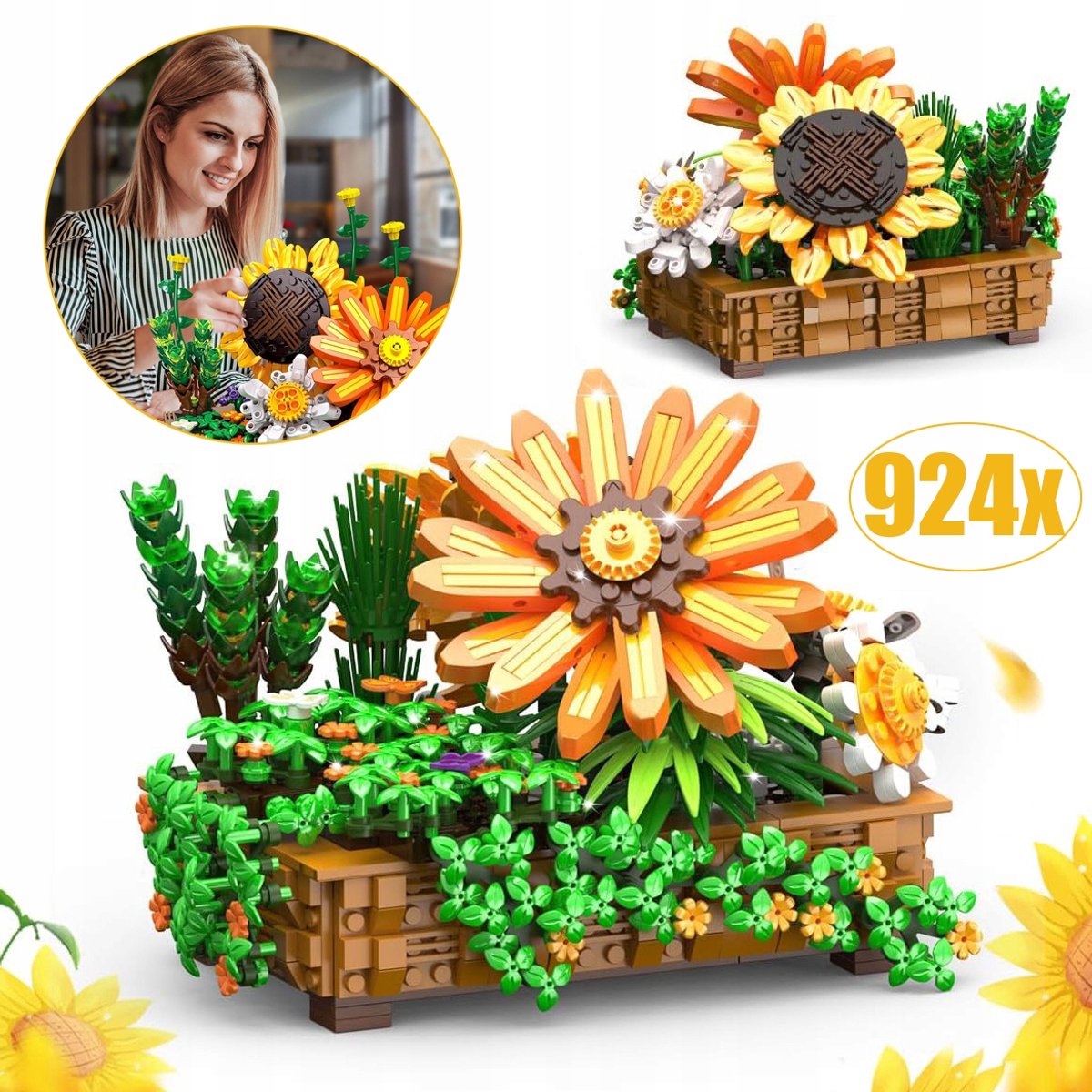 924-Delige Bonsai- En Tafelbloemen Bouwset - 2 Display Modellen in 1 Realistische Succulenten En Bloemen - Creatieve Woondecoratie Perfect Cadeau Voor Verjaardag En Kerst