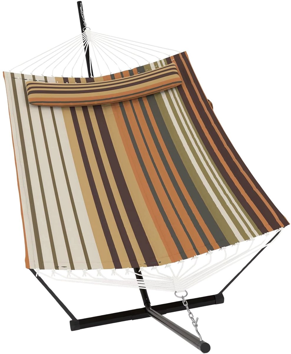 Hangmat met Standaard 366 cm - Geschikt 2 Personen met Kussen - voor tuin en strand - Bordeauxrood Geel