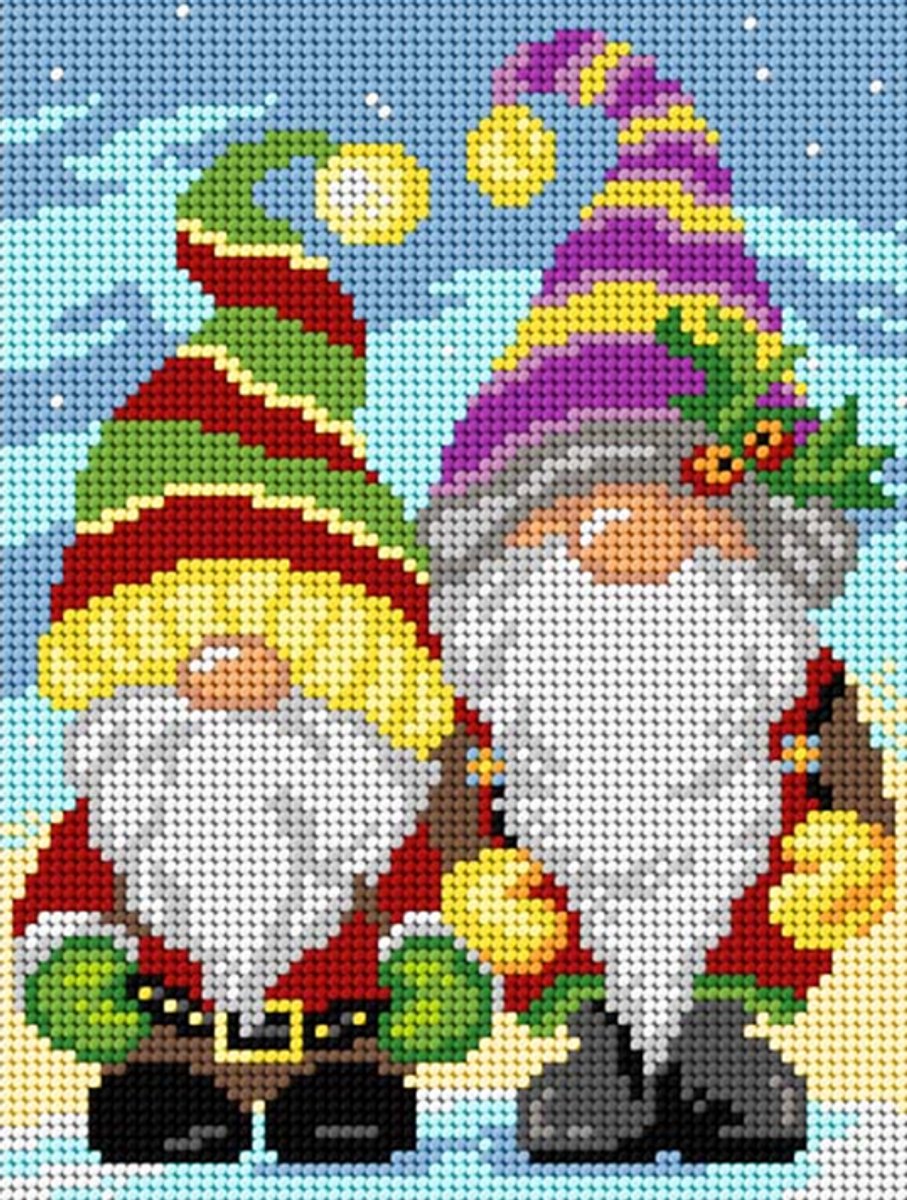 Voorbedrukt stramien - 3591 - Christmas Gnomes 18x24 cm (STRAMIEN ZONDER GARENS)