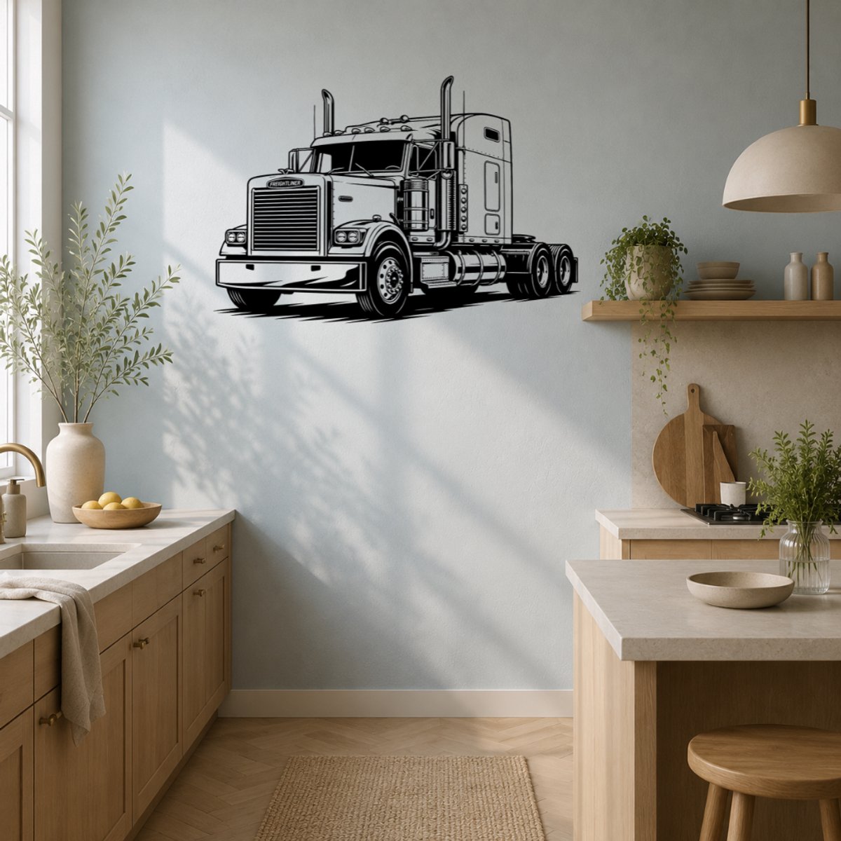 BR2Laser Freightliner Classic – Wanddecoratie – Lasergesneden Hout – Tractor kunst – 55 cm Breed