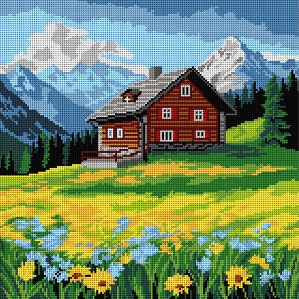 Voorbedrukt stramien - 3599 - Mountain Landscape 40x40 cm (STRAMIEN ZONDER GARENS)