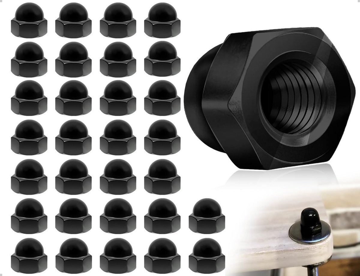 Set van 30 M5 Hex Socket Moeren voor Fietsschroeven, Draadstangen en Mechanische Toepassingen - Zwart, Duurzaam en Veelzijdig