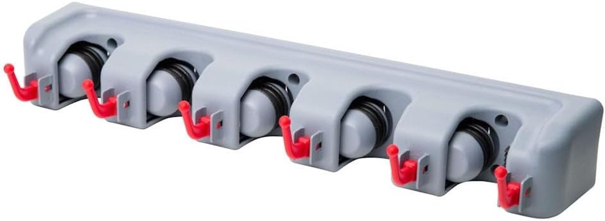 Thijox - Bezem & Tuin Gereedschap Ophangsysteem - Wandhouder voor 5 Stelen en 6 Ophanghaken - Multifunctionele Bezemhouder - Ruimtebesparende Tuingere