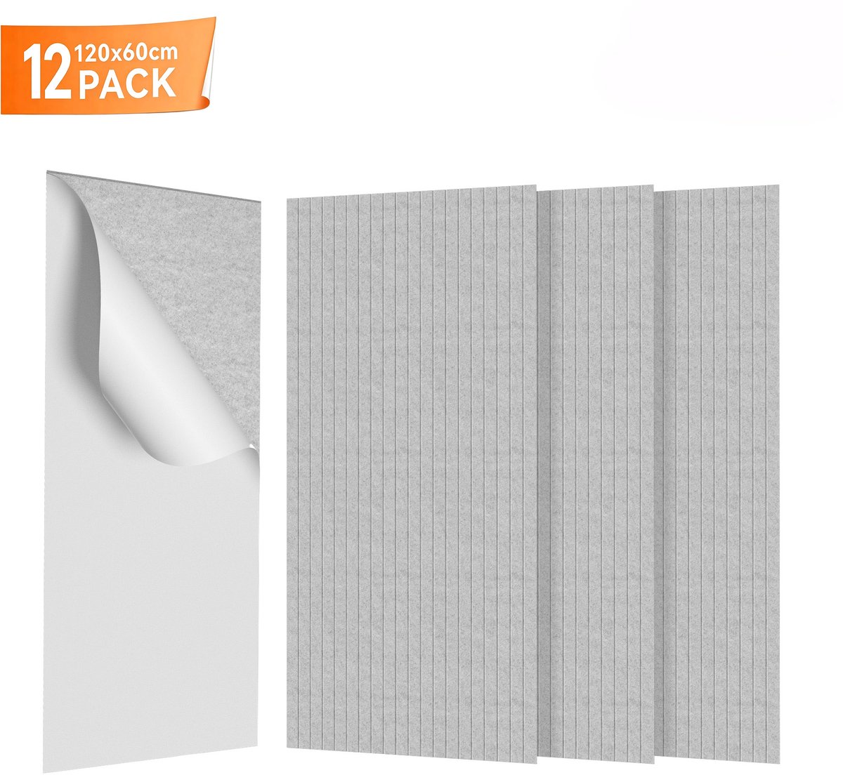 Akoestische Panelen 12 Stuks 120x60 cm – Geluidsabsorberende Wandpanelen van Polyester – Wanddecoratie voor Studio, Kantoor en Thuisbioscoop – Lichtgrijs