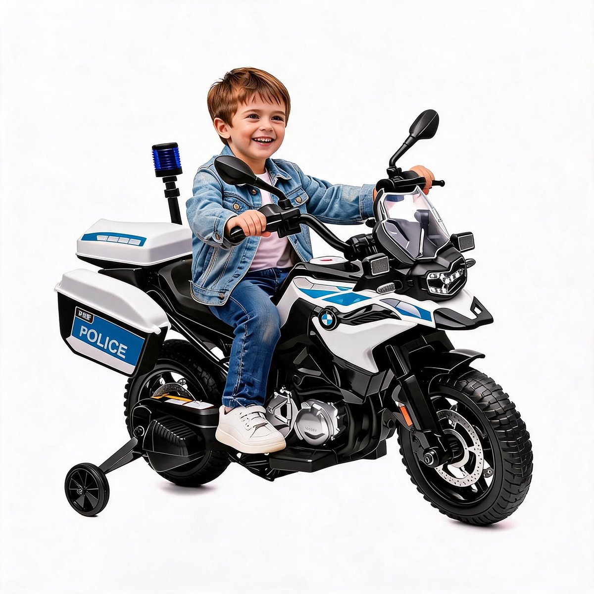Danky-Elektrische Kinder Politiemotor 12V – CE-gecertificeerd, Veilig & Stevig – Oplaadbare Ride-on voor Kinderen 3-6 Jaar – Inclusief Oplader – Duurzaam Cadeau