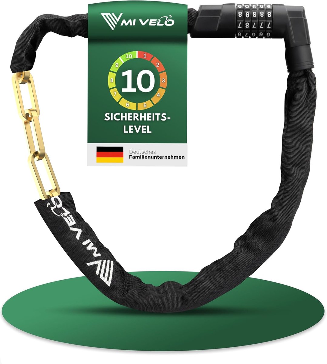 Thijox - MIVELO Fietsslot Kettingslot Gehard Staal 85 cm - Hoge Veiligheid 8 mm Vierkante Ketting - Fietsslot met Cijfercode voor Fiets, E-bike en E-s