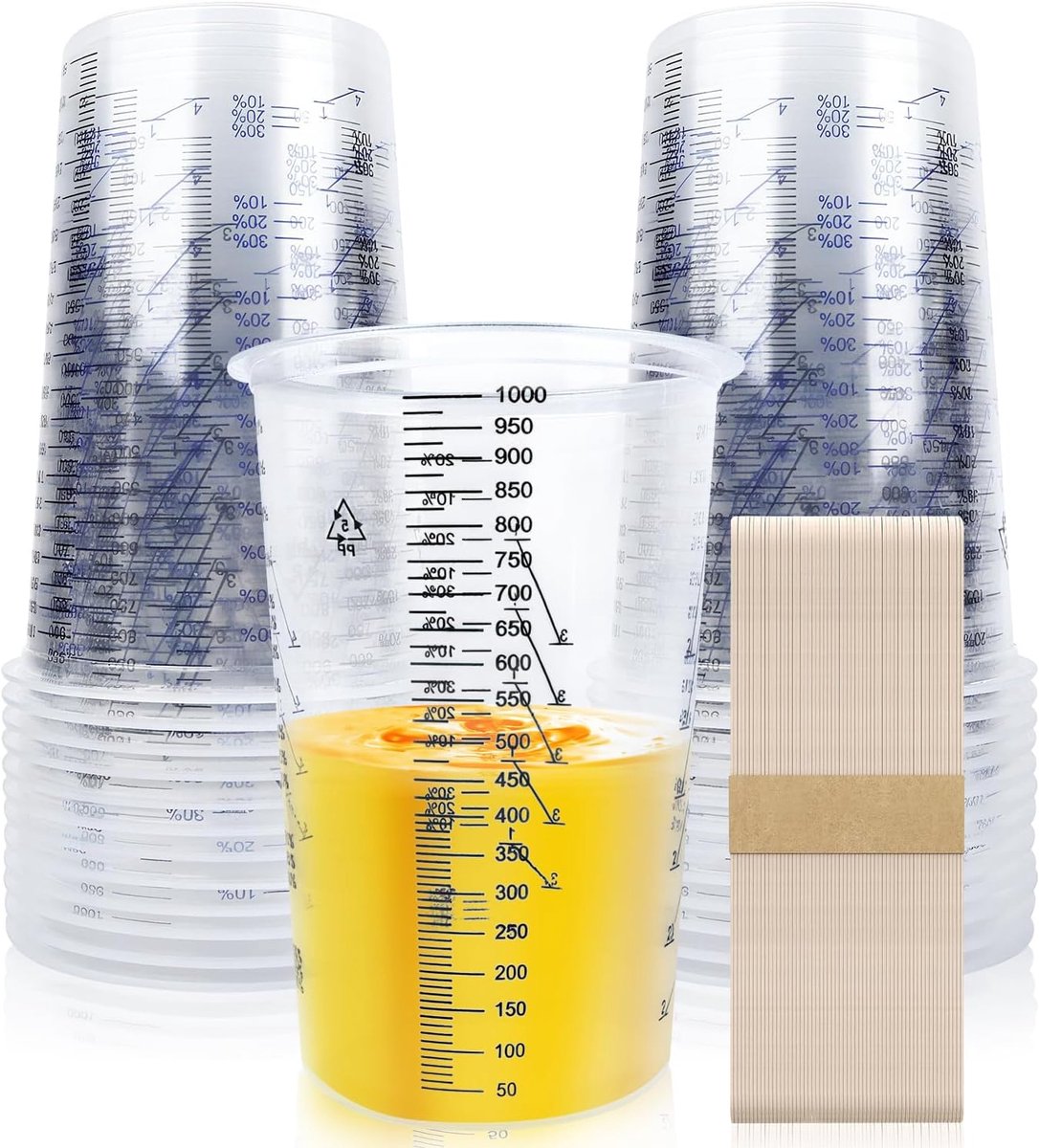 Thijox - Mengbeker 1000 ml - 20 Stuks - Flexibele Maatbeker met Nauwkeurige Schaal - Robuust Kunststof voor Vloeistoffen en Pigmenten - Ideaal voor Ke