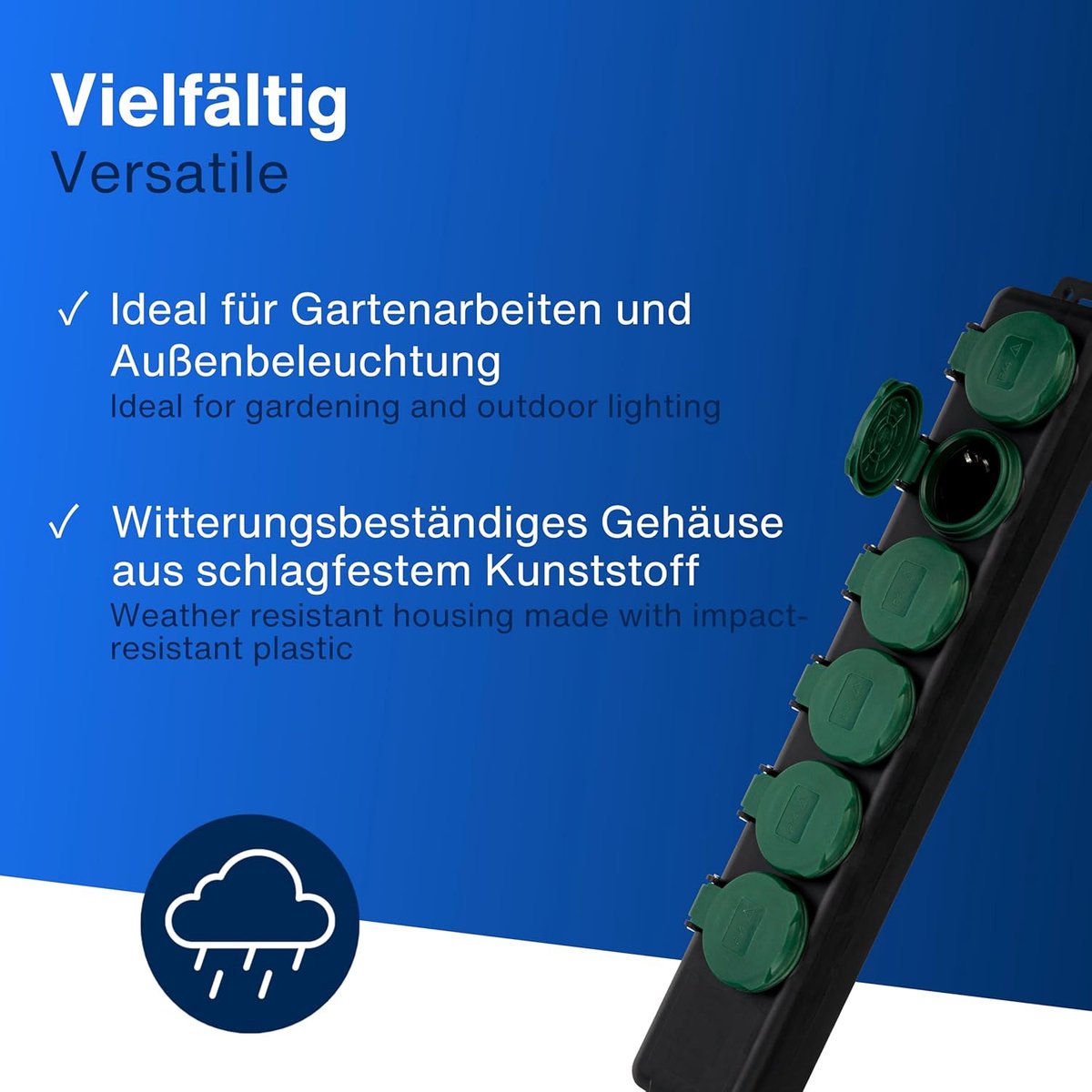 Thijox - REV Tuinstopcontact 6-voudig IP44 Meervoudige Stekkerdoos Zwart 1,4m Max. 3500W Voor Tuin, Camping, Buitengebruik