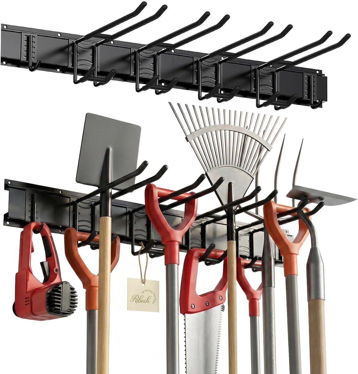 Thijox - Gereedschapshouder Garagemuur Gereedschapsrek 81 cm met 6 Rubber Beklede Haken, Draagkracht 140 kg, Roestvrij Staal voor Tuingereedschap, Ski
