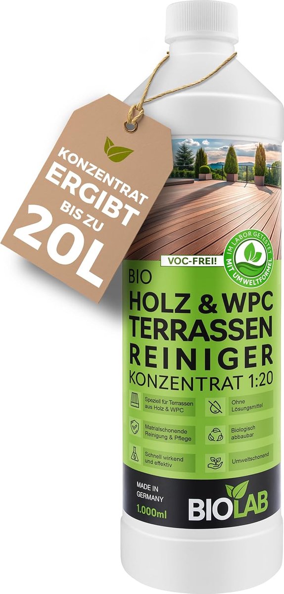 Thijox - Hout- en WPC Terrasreiniger Concentraat 1:20 (1 Liter) - Effectieve Reiniger voor Terras, Balkon, Teakhout en Outdoor Vloeren - Groene Aansla