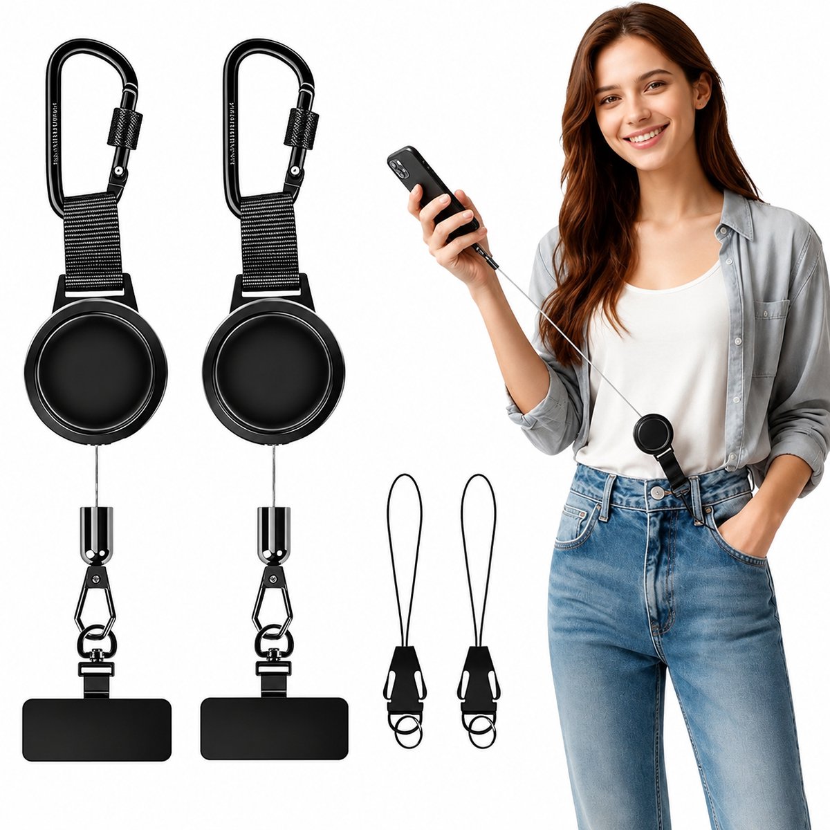 Tolvia Smartphone Veiligheidskoord - Anti-Diefstal Telefoonkoord Set - 2 Stuks - Vergrendelbare Karabijnhaak en Universele Telefoon Tether voor Dagelijks Gebruik en Outdoor