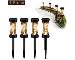 Meedeer Padverlichting (4 stuks)-Gazonlamp op Zonne Energie-SolarTuinverlichting-Grondspots-Solar priklamp-Auto sensing-Warm wit-Opengewerkt…