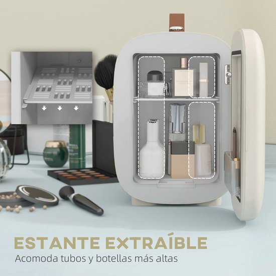 Zerova Cosmetische koelkast 4L - Mini koelkast - Beaty Koelkast Tafelmodel - Koelen en Verwarmen - 20,3 x 26,3 x 28 cm - Créme Wit — afbeelding 5
