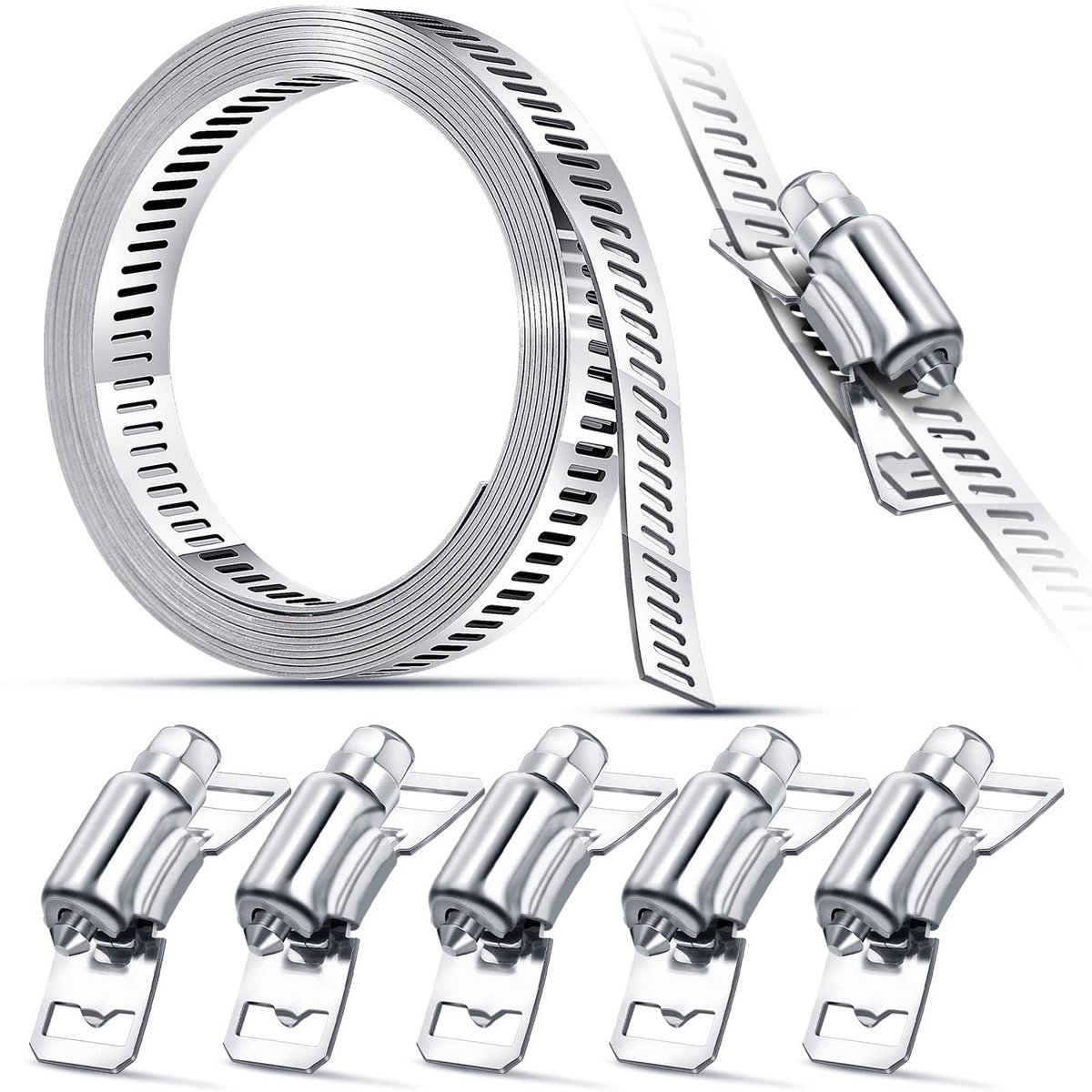 Dailygoods- Slangenklem Set 2m - Roestvrij Staal - Verstelbaar - Inclusief 5 Fasteners - Duurzaam - Geschikt voor Diverse Maten