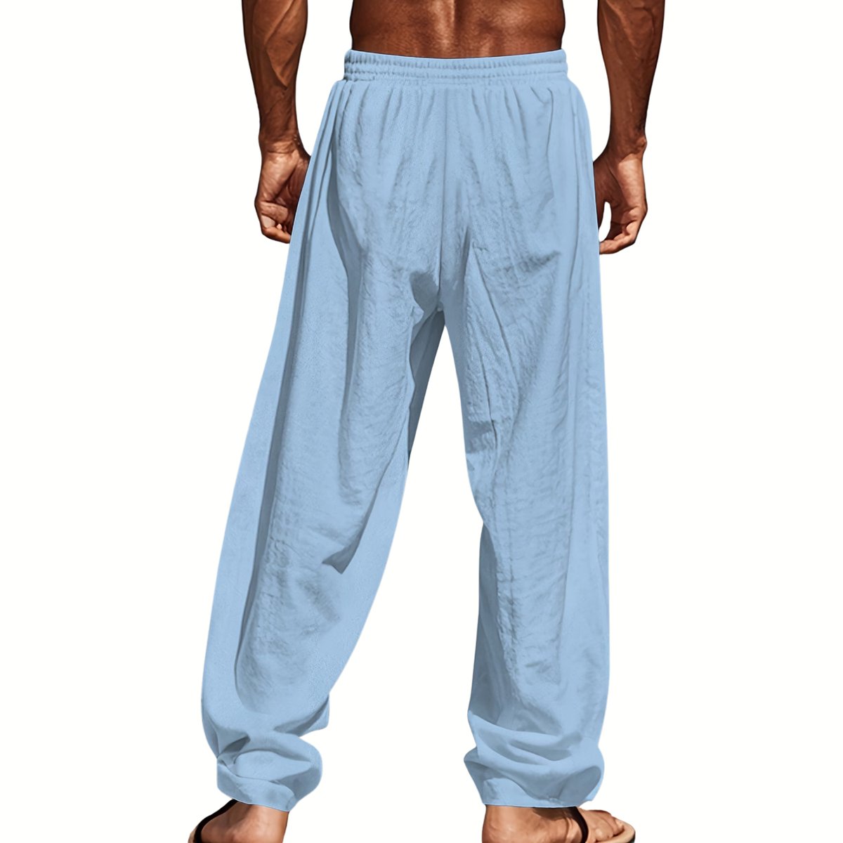 Currero Linnen Broek Heren - Zomerbroek - Volwassenen - Lange Broek - Pantalon - Strandbroek - Zomer - Ibiza Stijl - Khaki + Lichtblauw M