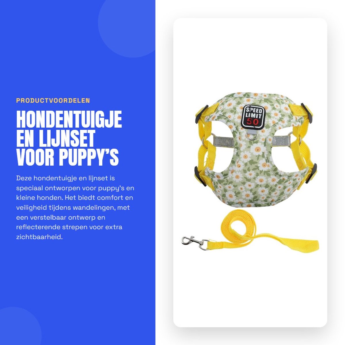 Dailygoods- Hondentuigje Verstelbaar - Harnas voor Kleine/Middelgrote Honden - Reflecterende Strepen - Lijnset - Hoogwaardig Polyester/Katoen - Veilig Sluitsysteem