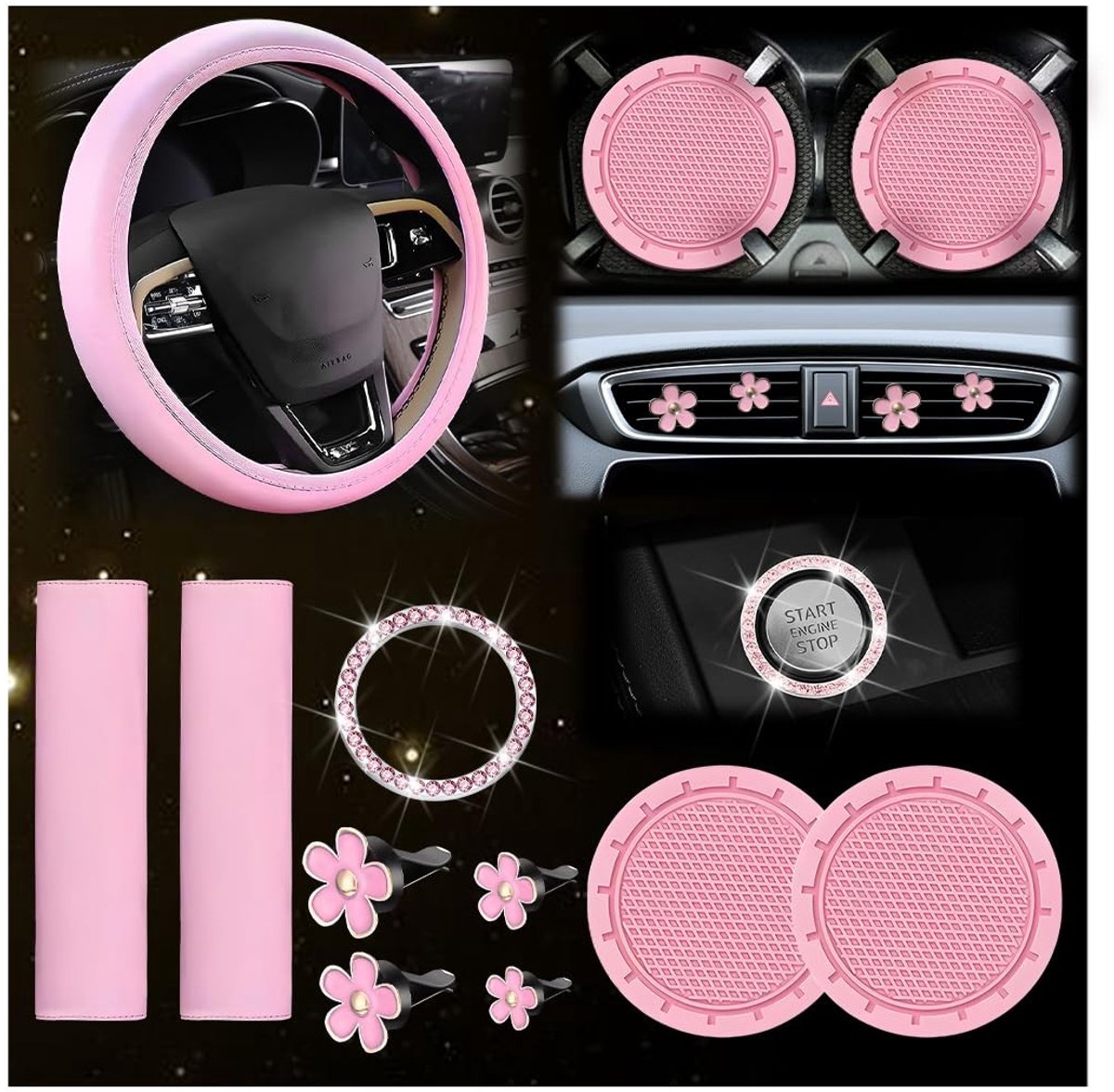Dailygoods- Stuurhoes 10-delige set - Auto accessoires - Veiligheidsgordel - Bekerhouder - Kunstvezel - Universele toepassing - Auto-interieur