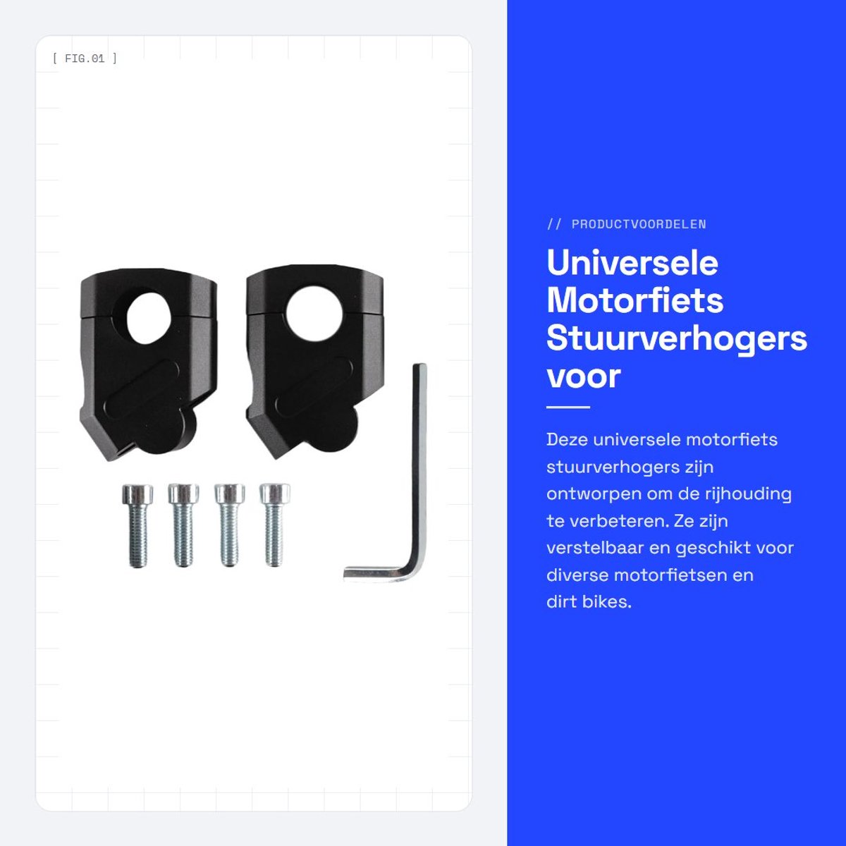 Dailygoods- Stuurverhogers Ergonomisch Ontwerp - Verstelbare Stuurklemmen - Universele Pasvorm - Geanodiseerd Aluminium - 38 mm Verstelbereik - Geschikt voor 7/8 Inch Sturen