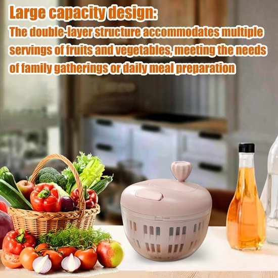 Slacentrifuge Handmatig - Groente Droger - Salades Maken - Compact Ontwerp - 800 ml - Roze — afbeelding 3