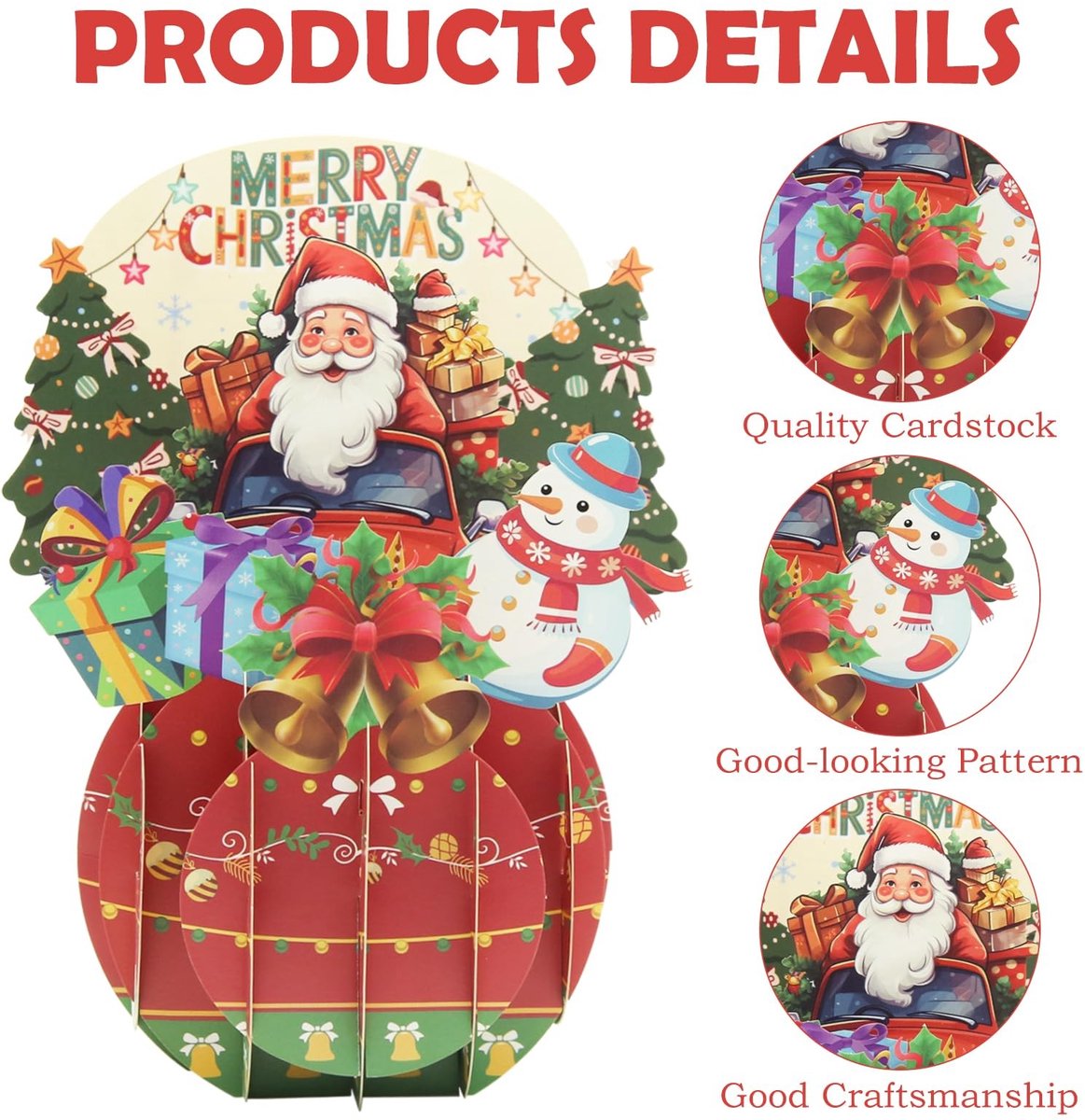 Dailygoods- Kerstkaart 3D Pop-up - Feestelijke Wenskaarten - Kerstman/Sneeuwpop/Kerstboom - Inclusief Enveloppen - 14 x 19 cm - Hoogwaardig Karton - Wenskaart