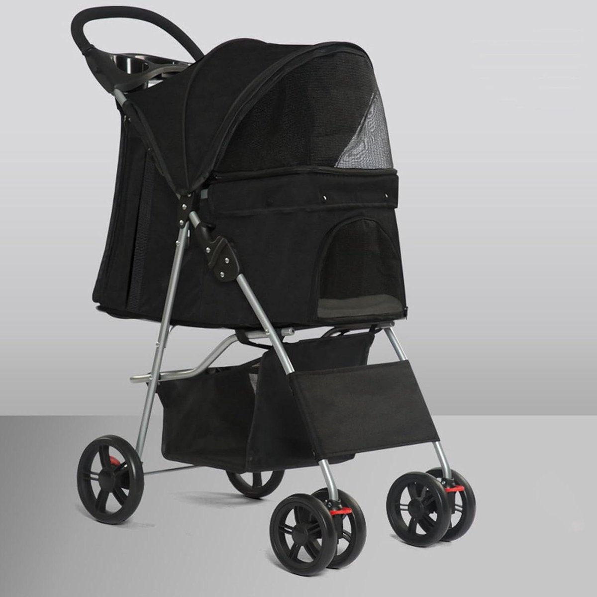 Huisdier kinderwagen - Dieren buggy - Comfortabel reizen - Vierwiel vering - Tot 15kg - Zwart