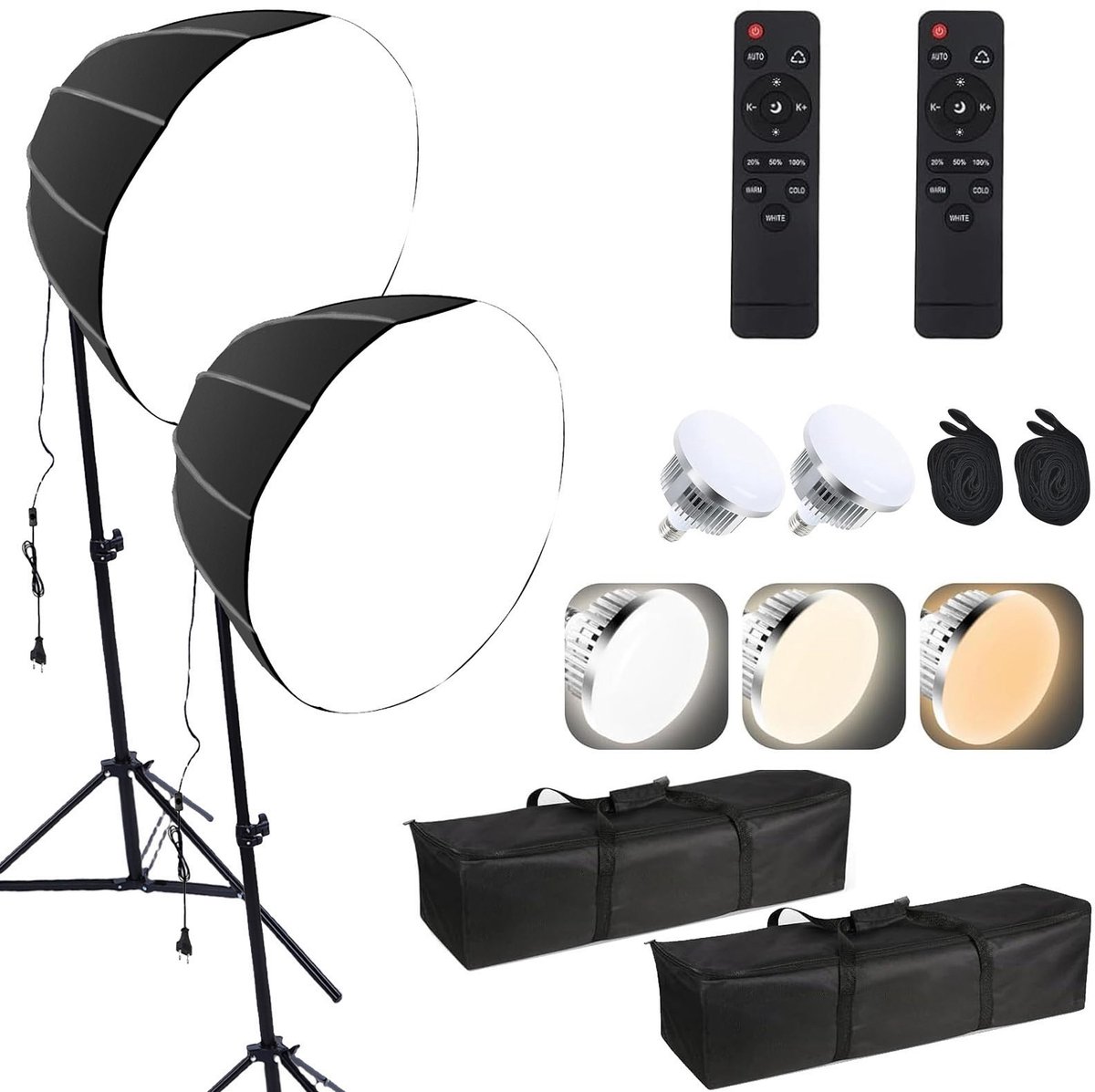 Fotografie Verlichtingsset – 2 x 85W – 60 cm Softbox – Inclusief Afstandsbediening – Voor Live Streaming en Fotografie