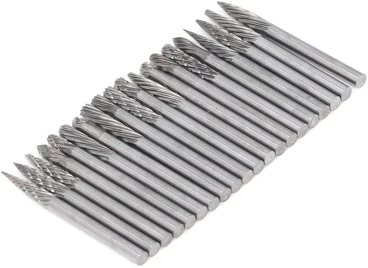 Hardmetalen Bramen Set - Roterende Vijlen - Metaal Bewerken - Wolfraamcarbide Materiaal - 20 Stuks - Zilver
