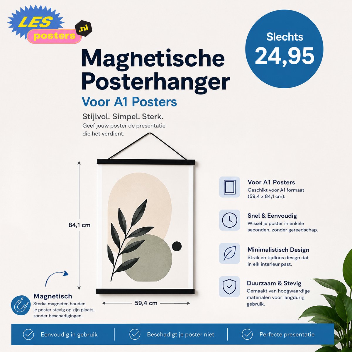 Posterhanger A1 Zwart – Magnetische Houten Posterhouder voor Posters & Prints